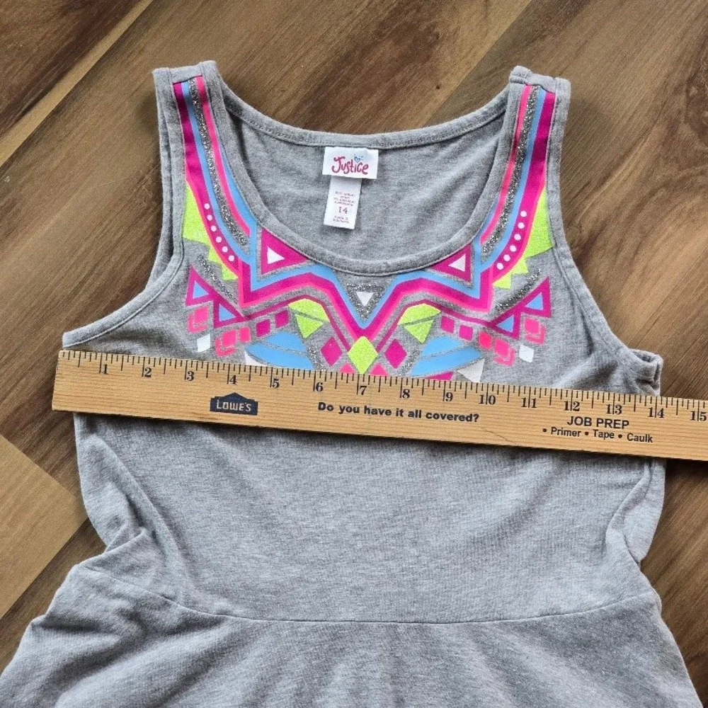 Justice Gray Skater Dress Neon Geometric Graphic Sleeveless Girls 14 Boho Casual